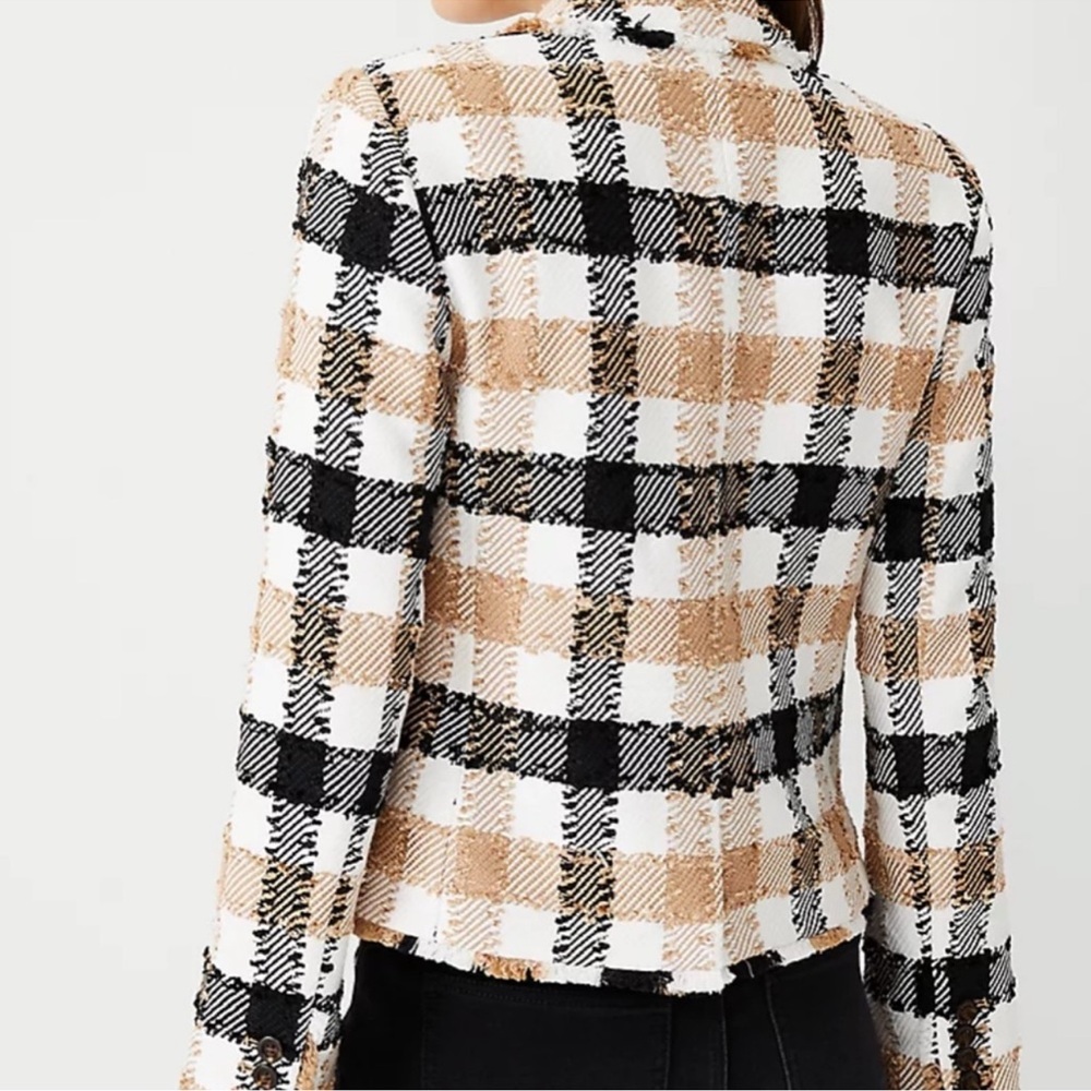 Ann Taylor The Newbury Blazer in Check Tweed Brown Black patterned blazer Size 4 - Picture 2 of 13